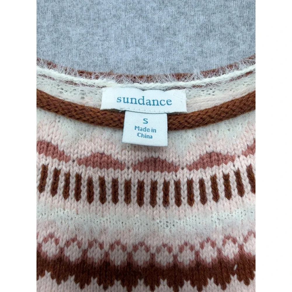 Sundance Womens Sweater Beige‎ Fair Isle Cotton Nylon Wool Pullover